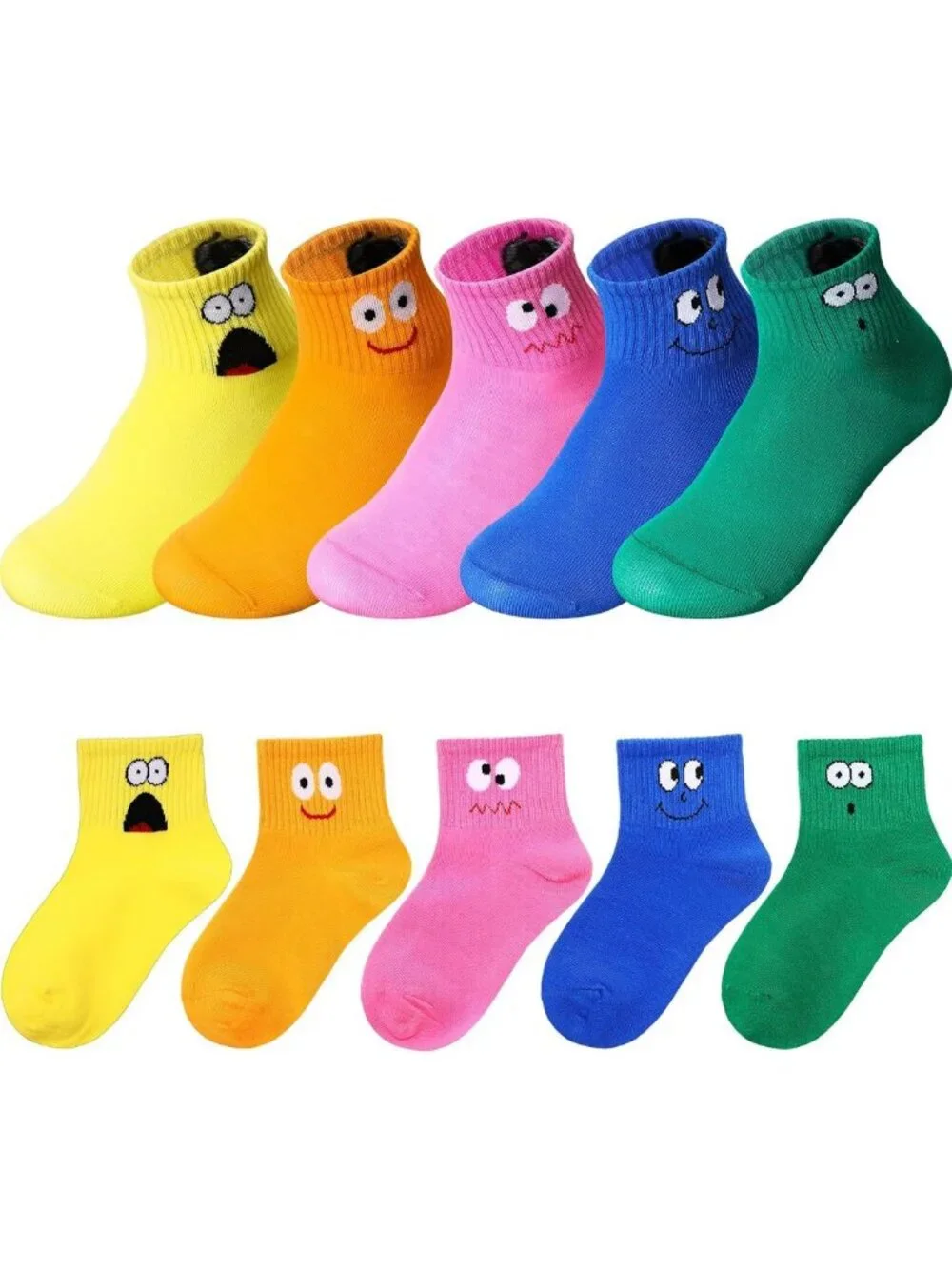 10 Pairs Funny Cartoon Face Socks for Kids - Silly Cotton Novelty Socks for